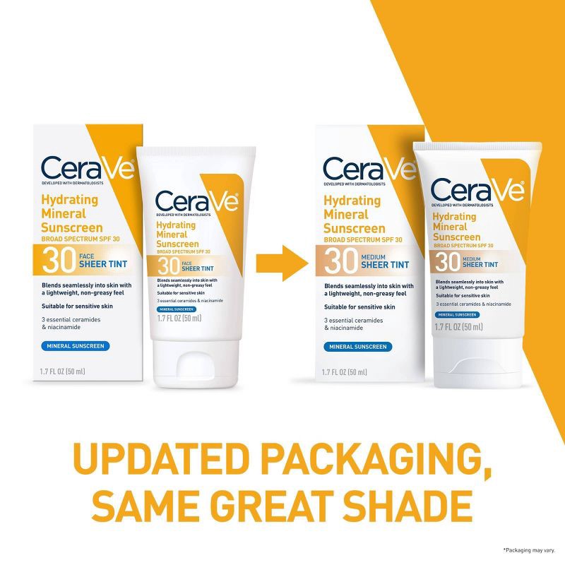 slide 3 of 11, CeraVe Hydrating Mineral Tinted Face Sunscreen Lotion - SPF 30 - Medium - 1.7 fl oz, 1.7 fl oz