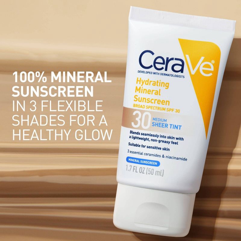 slide 4 of 11, CeraVe Hydrating Mineral Tinted Face Sunscreen Lotion - SPF 30 - Medium - 1.7 fl oz, 1.7 fl oz