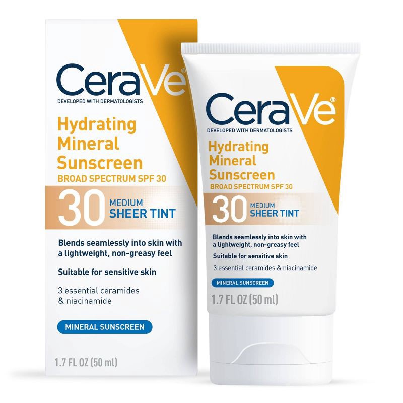 slide 1 of 11, CeraVe Hydrating Mineral Tinted Face Sunscreen Lotion - SPF 30 - Medium - 1.7 fl oz, 1.7 fl oz