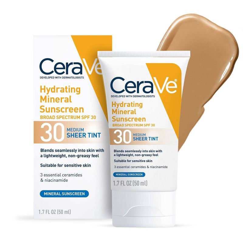 slide 11 of 11, CeraVe Hydrating Mineral Tinted Face Sunscreen Lotion - SPF 30 - Medium - 1.7 fl oz, 1.7 fl oz