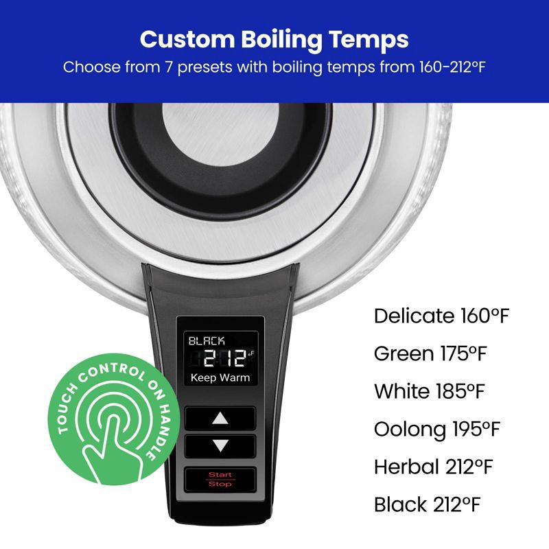 slide 8 of 8, Chefman 1.8L Rapid-Boil Kettle with Temperature Control and Tea Infuser - Stainless Steel, 1.8 liter