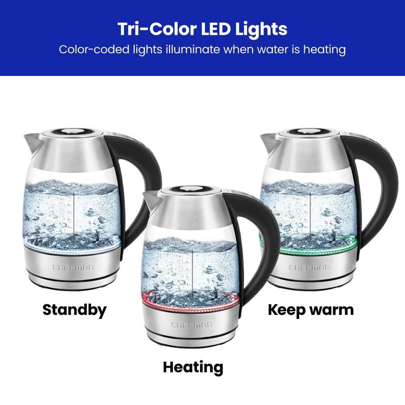 slide 4 of 8, Chefman 1.8L Rapid-Boil Kettle with Temperature Control and Tea Infuser - Stainless Steel, 1.8 liter