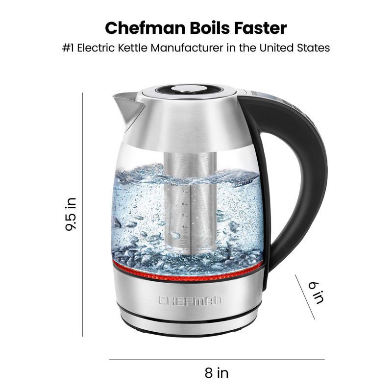 slide 6 of 8, Chefman 1.8L Rapid-Boil Kettle with Temperature Control and Tea Infuser - Stainless Steel, 1.8 liter