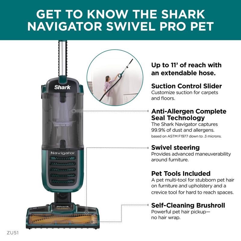 slide 7 of 11, Shark Navigator Swivel Pro Pet Upright Vacuum with Self-Cleaning Brushroll - ZU51, 1 ct