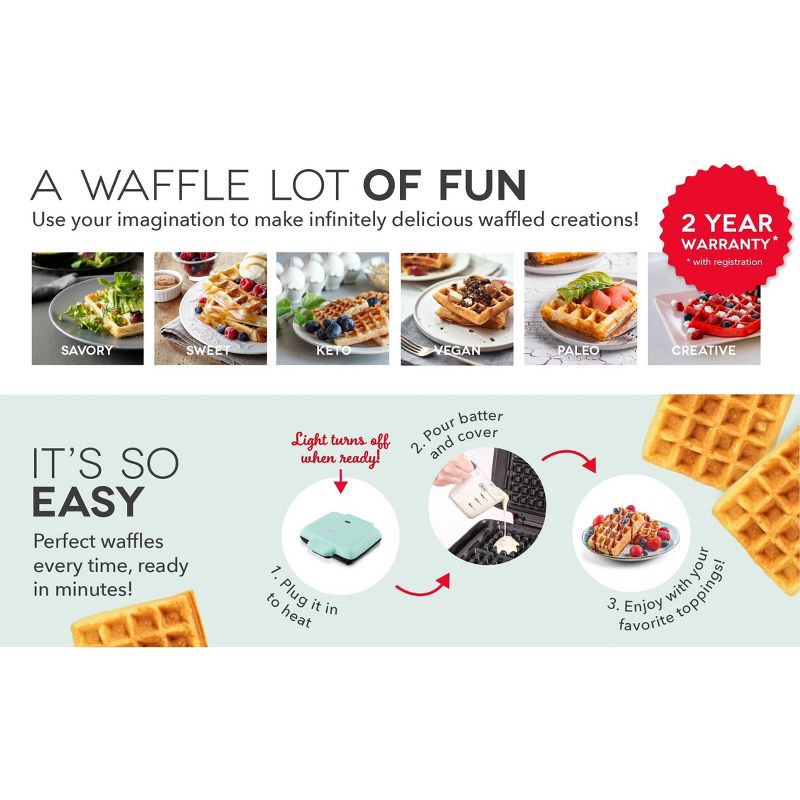 slide 14 of 15, Dash No-Drip Nonstick Belgian Waffle Maker - Graphite: Aluminum & Plastic, 1200W, Nonstick Surface, 99 sq in Grill Area, 1 ct