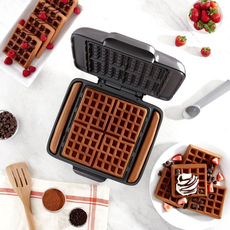 slide 4 of 15, Dash No-Drip Nonstick Belgian Waffle Maker - Graphite: Aluminum & Plastic, 1200W, Nonstick Surface, 99 sq in Grill Area, 1 ct