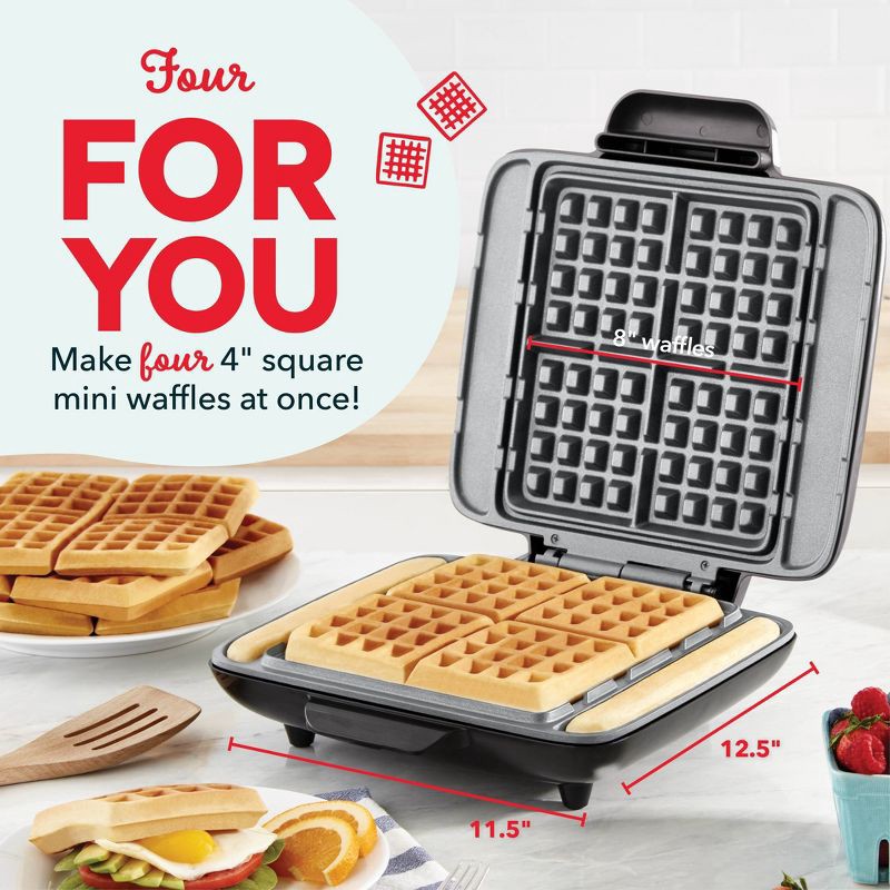 slide 4 of 7, Dash No-Drip Nonstick Belgian Waffle Maker - Graphite: Aluminum & Plastic, 1200W, Nonstick Surface, 99 sq in Grill Area, 1 ct