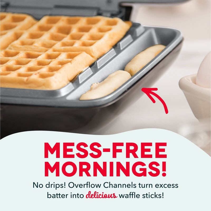 slide 5 of 7, Dash No-Drip Nonstick Belgian Waffle Maker - Graphite: Aluminum & Plastic, 1200W, Nonstick Surface, 99 sq in Grill Area, 1 ct