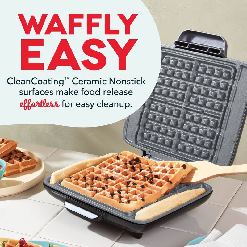 slide 7 of 7, Dash No-Drip Nonstick Belgian Waffle Maker - Graphite: Aluminum & Plastic, 1200W, Nonstick Surface, 99 sq in Grill Area, 1 ct