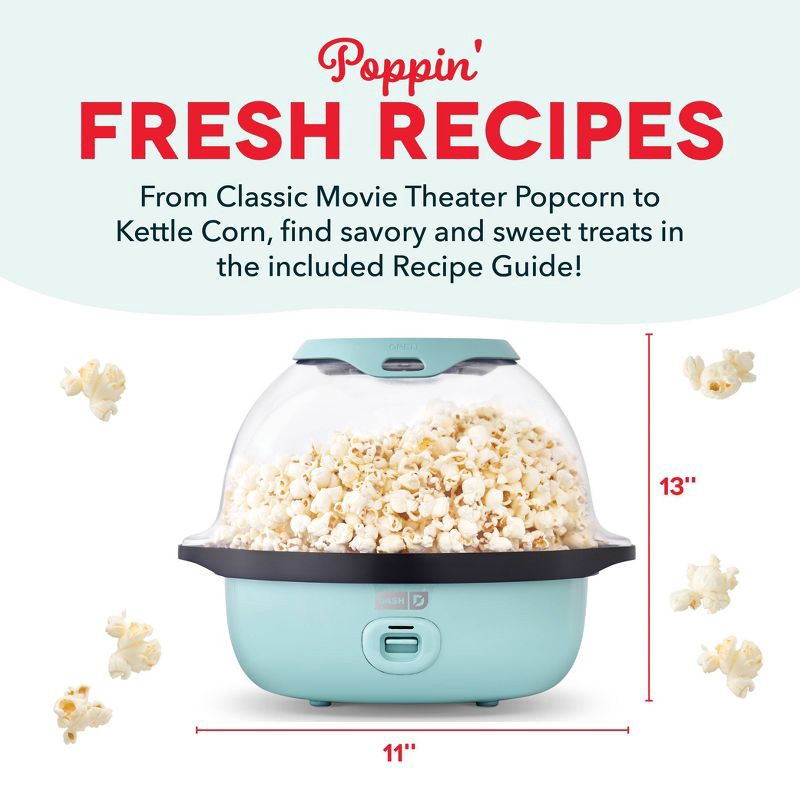 slide 3 of 5, Dash 6qt SmartStore Stirring Popcorn Maker - Aqua: Electric Popcorn Popper, 850W, Hand Wash, 1-Year Warranty, 6 qt