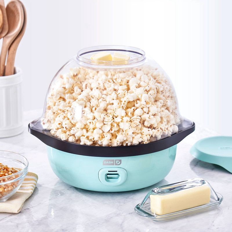 slide 3 of 11, Dash 6qt SmartStore Stirring Popcorn Maker - Aqua: Electric Popcorn Popper, 850W, Hand Wash, 1-Year Warranty, 6 qt