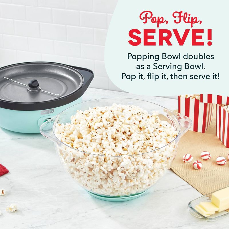 slide 4 of 5, Dash 6qt SmartStore Stirring Popcorn Maker - Aqua: Electric Popcorn Popper, 850W, Hand Wash, 1-Year Warranty, 6 qt