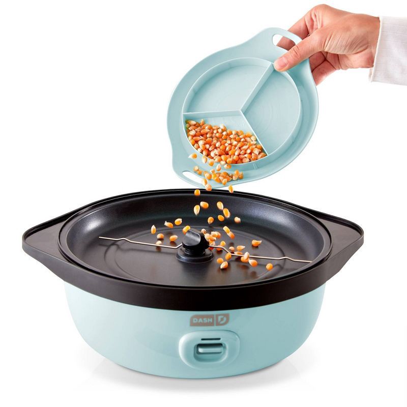 slide 5 of 11, Dash 6qt SmartStore Stirring Popcorn Maker - Aqua: Electric Popcorn Popper, 850W, Hand Wash, 1-Year Warranty, 6 qt