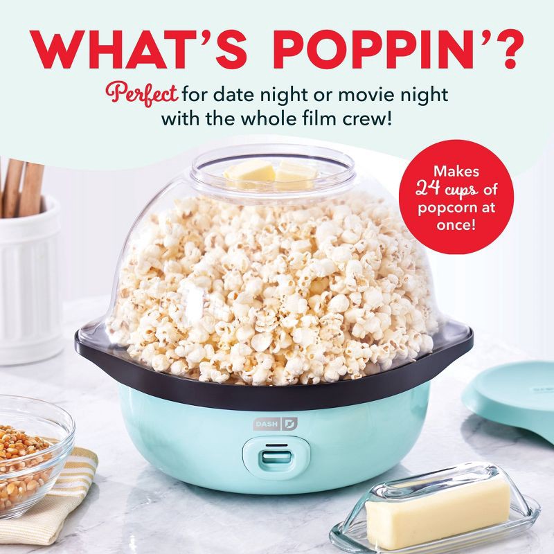 slide 5 of 5, Dash 6qt SmartStore Stirring Popcorn Maker - Aqua: Electric Popcorn Popper, 850W, Hand Wash, 1-Year Warranty, 6 qt