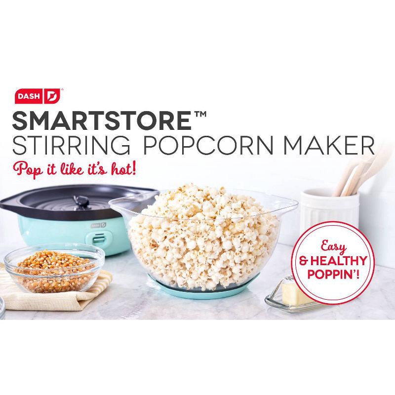 slide 8 of 11, Dash 6qt SmartStore Stirring Popcorn Maker - Aqua: Electric Popcorn Popper, 850W, Hand Wash, 1-Year Warranty, 6 qt