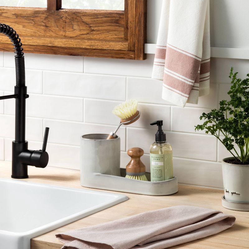 slide 2 of 6, Hearth & Hand with Magnolia Stoneware Kitchen Sink Caddy Sour Cream - Hearth & Hand™ with Magnolia: Glazed Utensil & Sponge Organizer, 1 ct