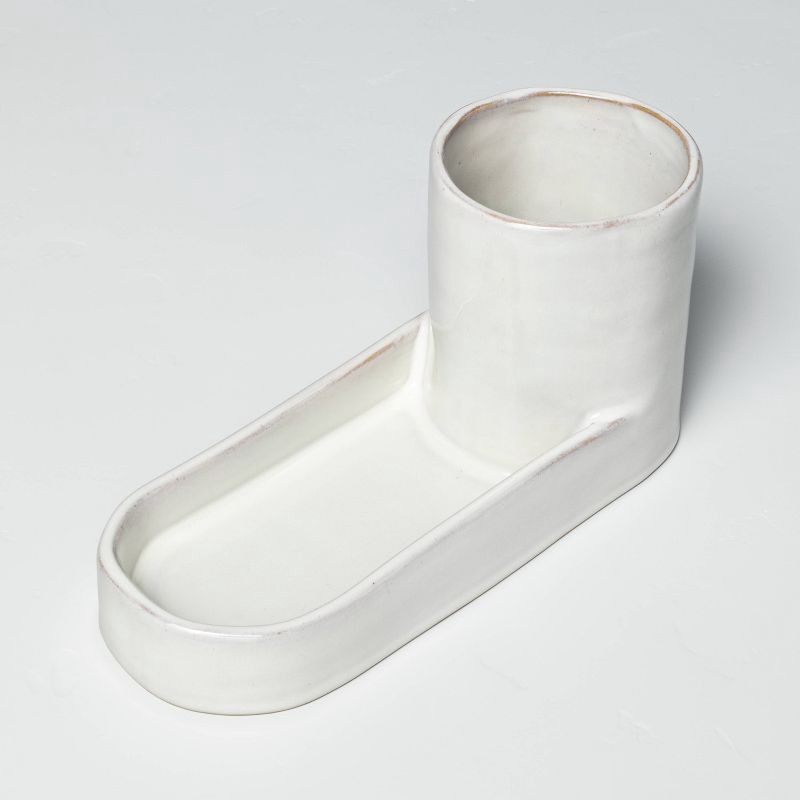 slide 3 of 6, Hearth & Hand with Magnolia Stoneware Kitchen Sink Caddy Sour Cream - Hearth & Hand™ with Magnolia: Glazed Utensil & Sponge Organizer, 1 ct