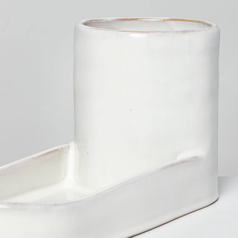 slide 4 of 6, Hearth & Hand with Magnolia Stoneware Kitchen Sink Caddy Sour Cream - Hearth & Hand™ with Magnolia: Glazed Utensil & Sponge Organizer, 1 ct