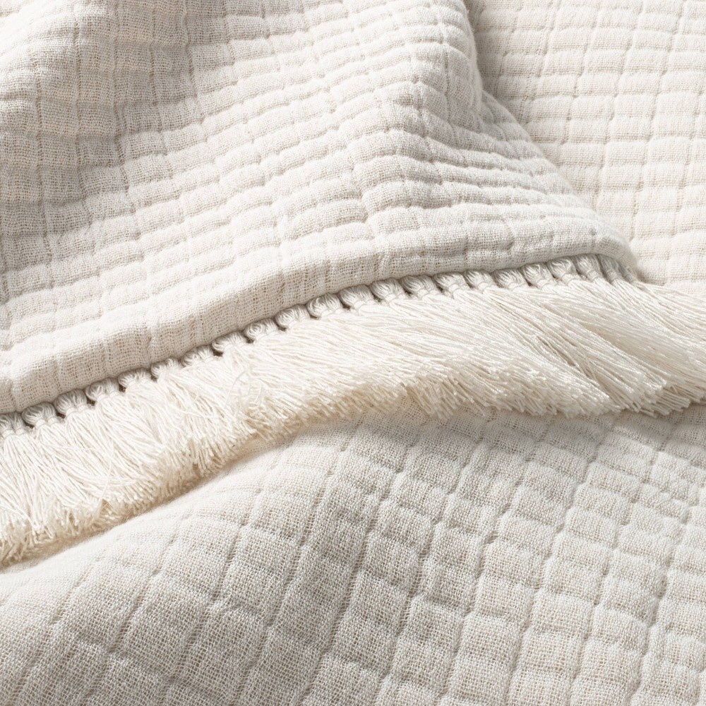 slide 3 of 3, King Textured Fringe Coverlet Sour Cream - Hearth & Hand with Magnolia, 1 ct