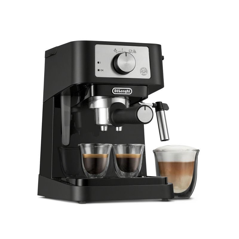 slide 5 of 9, Stilosa Espresso Machine by Delonghi - EC260BK: 15-Bar Pressure, Frothing Wand, Removable Water Reservoir, Dishwasher-Safe Parts, 1 ct