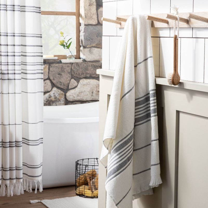 Multistripe Bath Towel Sour Cream/Gray - Hearth & Hand™ with Magnolia