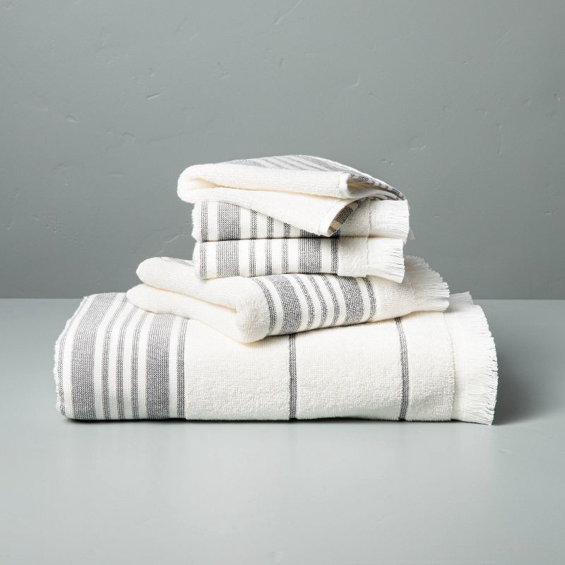 Multistripe Bath Towel Sour Cream/Gray - Hearth & Hand™ with Magnolia