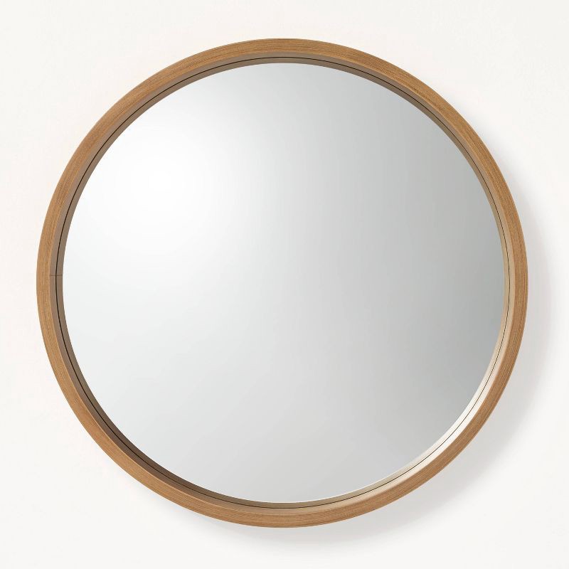 slide 1 of 1, 16" Round Wood Framed Wall Mirror Natural - Hearth & Hand with Magnolia, 1 ct