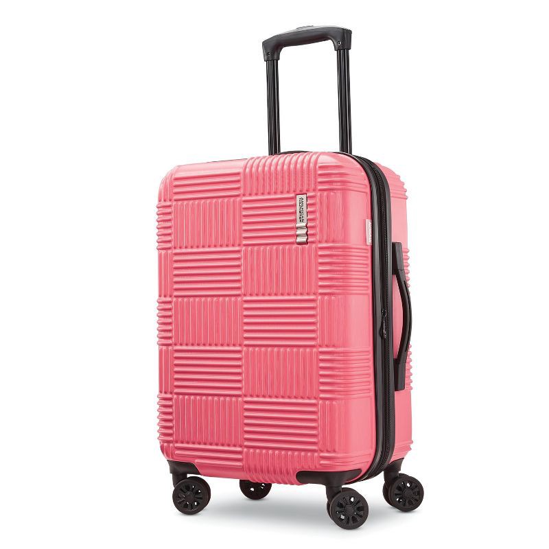 slide 2 of 9, American Tourister NXT Checkered Hardside Carry On Spinner Suitcase - Flamingo: Luggage 8-Wheel Design, 1 ct