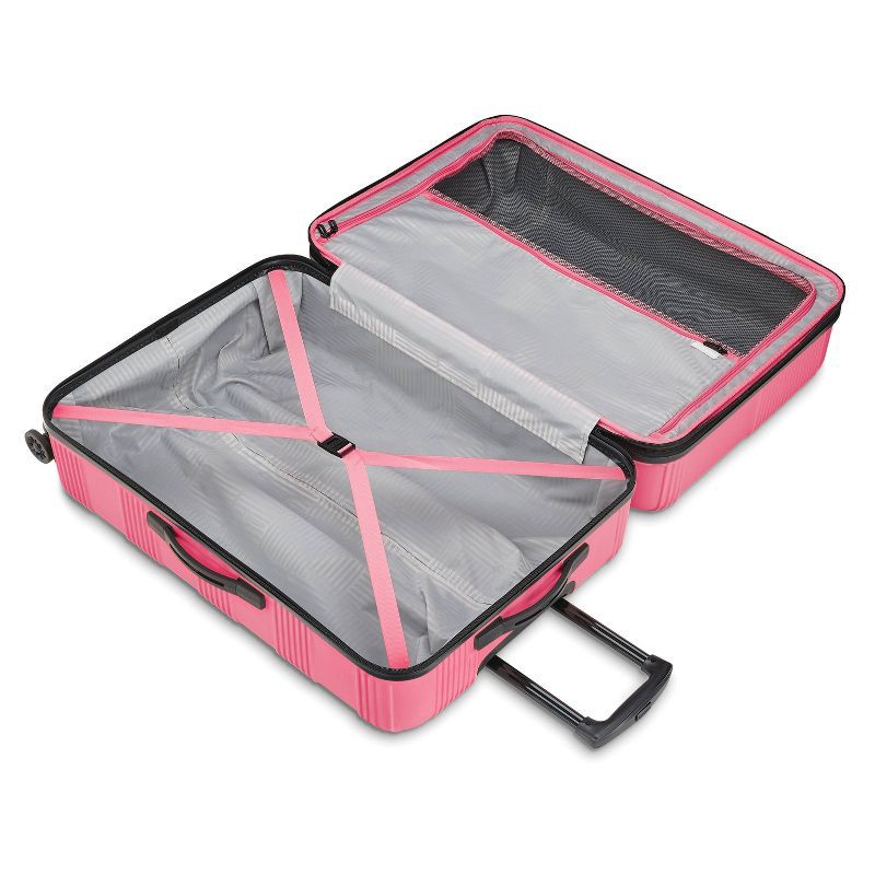 slide 5 of 9, American Tourister NXT Checkered Hardside Carry On Spinner Suitcase - Flamingo: Luggage 8-Wheel Design, 1 ct