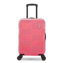 American Tourister NXT Checkered Hardside Carry On Spinner Suitcase - Flamingo: Luggage 8-Wheel Design
