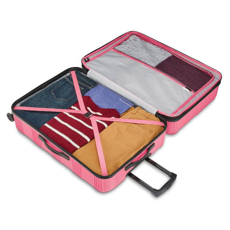 slide 6 of 9, American Tourister NXT Hardside Large Checked Spinner Suitcase - Flamingo Pink: 8-Wheel Spinner Luggage, 1 ct