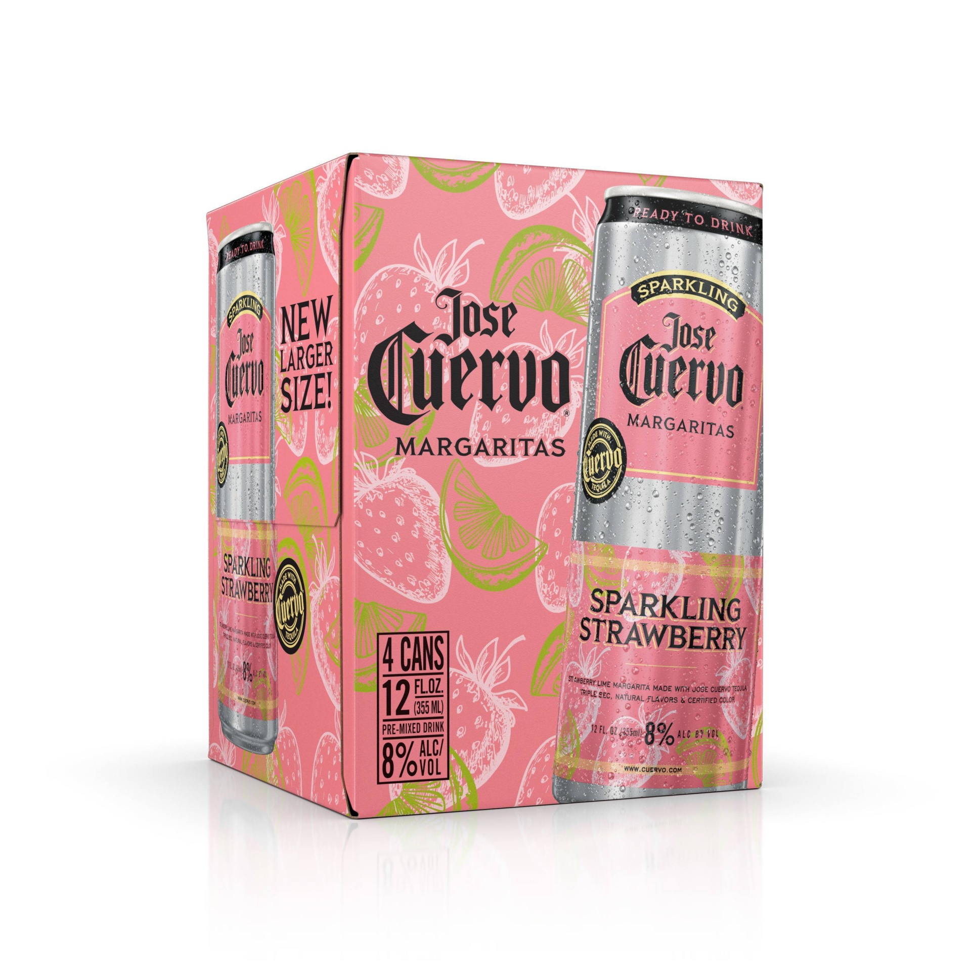 slide 1 of 4, Jose Cuervo Sparkling Strawberry Margarita Cocktail - 4pk/12 fl oz Cans, 4 ct; 12 fl oz