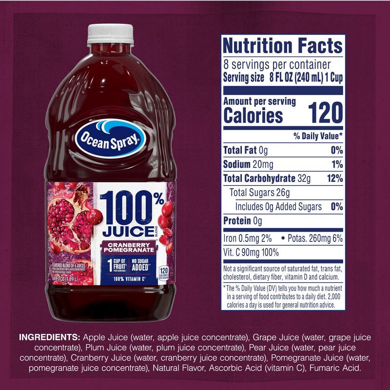slide 3 of 12, Ocean Spray 100% Cranberry-Pomegranate Juice - 64 fl oz Bottle, 64 fl oz