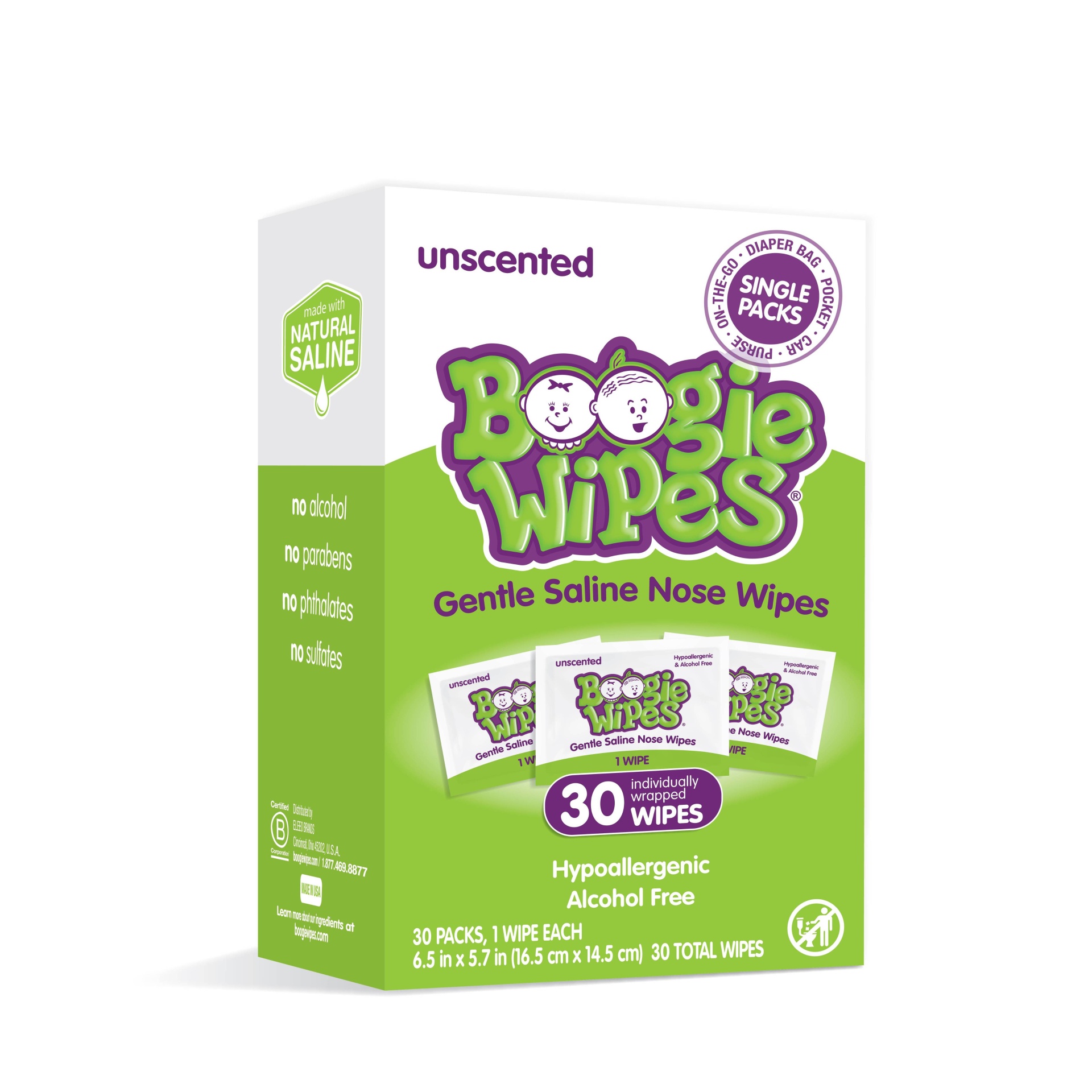 slide 1 of 7, Boogie Wipes Unscented Gentle Saline Nose Wipes, 30 ct