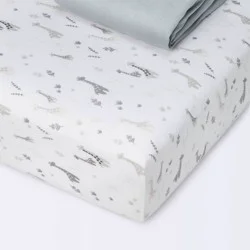 Fitted Jersey Crib Sheet - Cloud Island™ Giraffes/Dark Gray 2pk