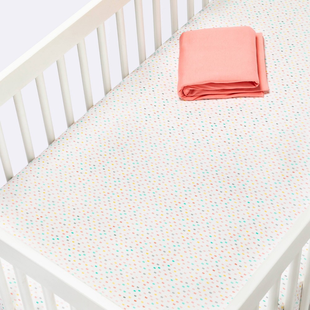 Fitted Jersey Crib Sheet Cloud Island Confetti/Coral 2pk 2 ct Shipt