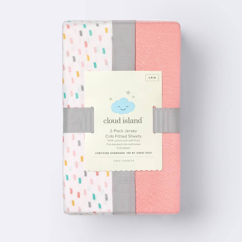 slide 3 of 3, Fitted Jersey Crib Sheet - Cloud Island™ Confetti/Coral 2pk, 2 ct
