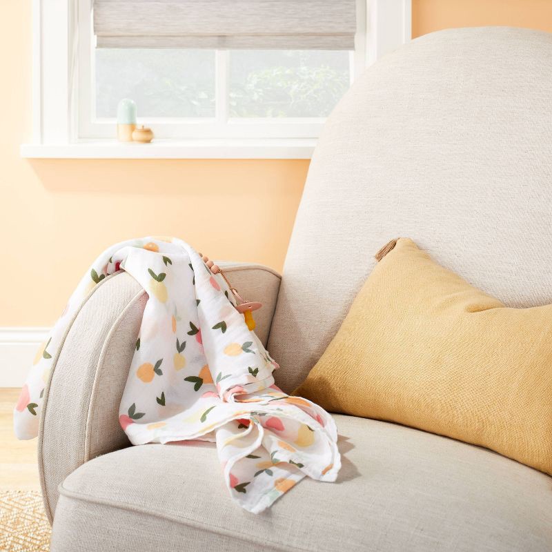 slide 3 of 4, Muslin Swaddle Blanket Citrus - Cloud Island™ White/Orange, 1 ct