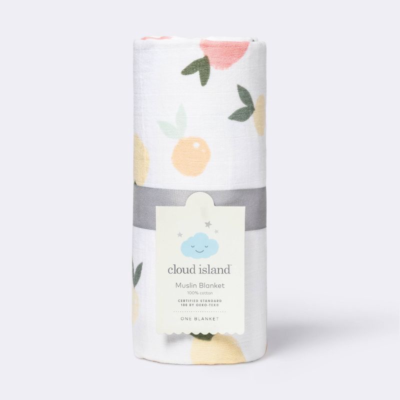 slide 4 of 4, Muslin Swaddle Blanket Citrus - Cloud Island™ White/Orange, 1 ct