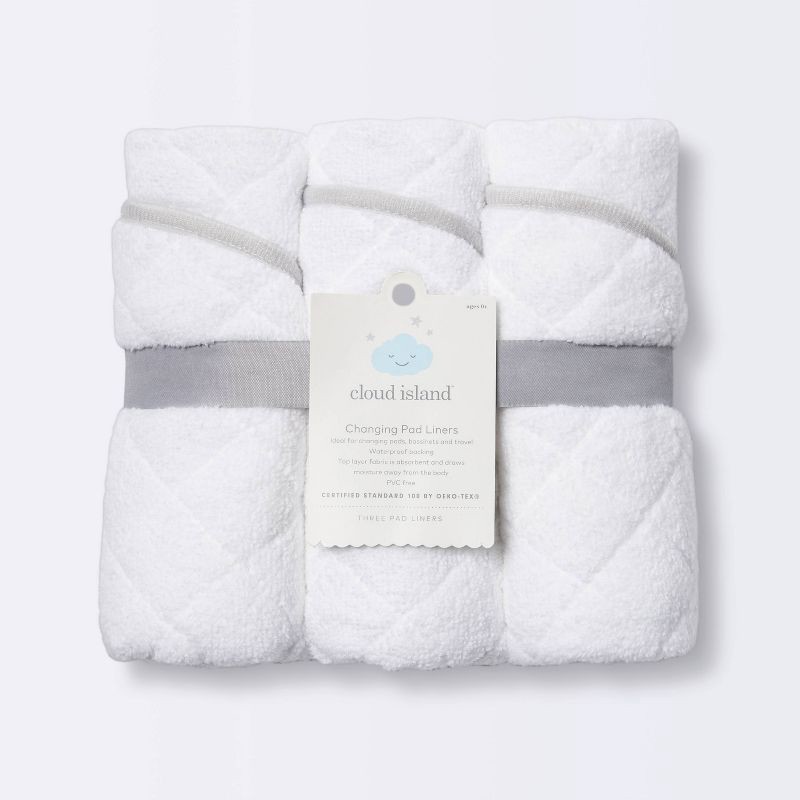 slide 4 of 4, Changing Pad Liner White with Gray Edge - Cloud Island™ 3pk, 3 ct