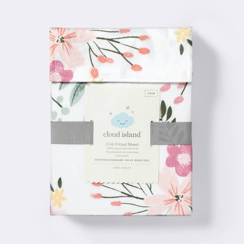 slide 4 of 4, Fitted Crib Sheet - Cloud Island™ - Green/Yellow/Pink, 1 ct