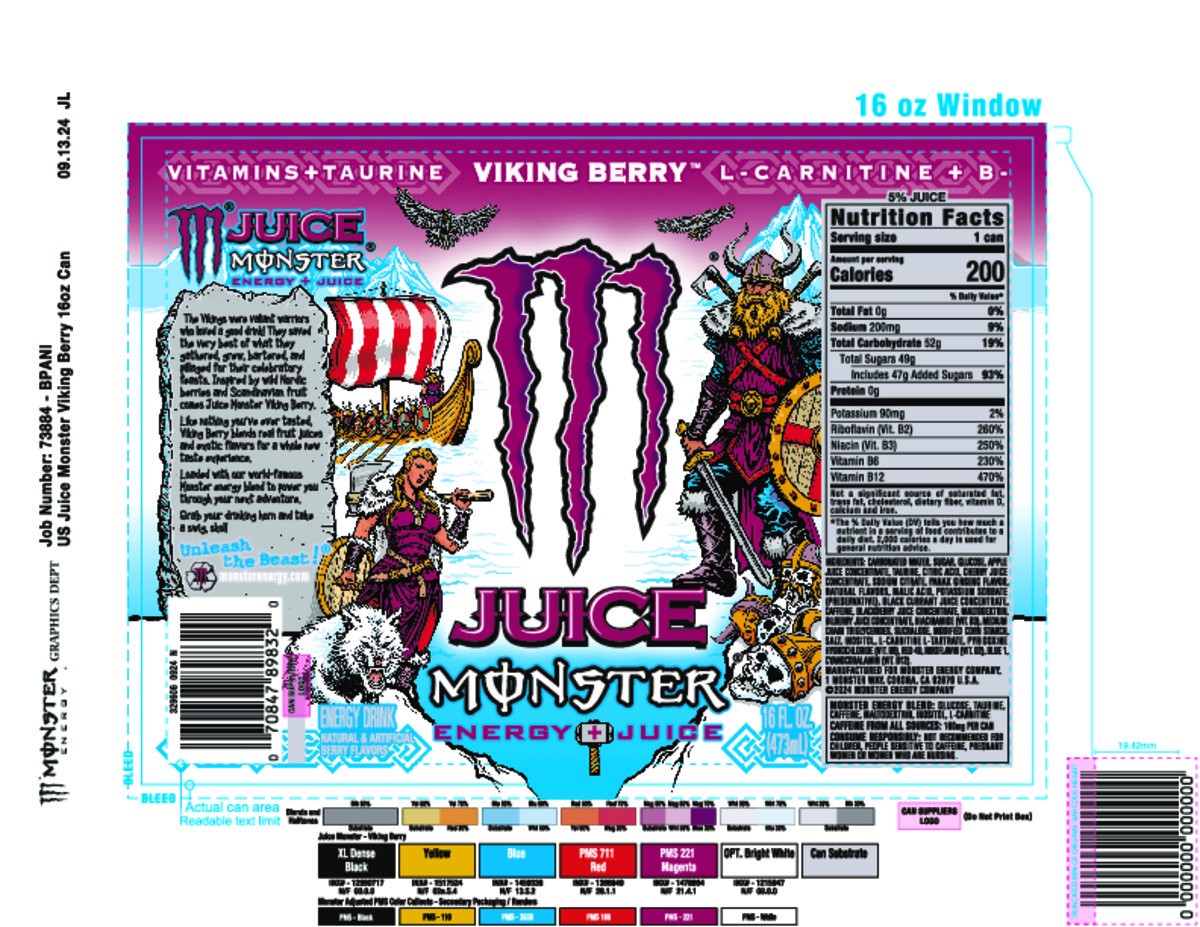 slide 8 of 10, Monster Energy Energy + Juice Viking Berry Energy Drink 16 fl oz, 16 fl oz