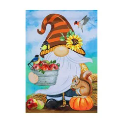 Gnome With Sunflower, Bird, A Squirrel Standing On A Pumpkin, Birds And A Metal Drum Of Apples, Fall Suede Flag