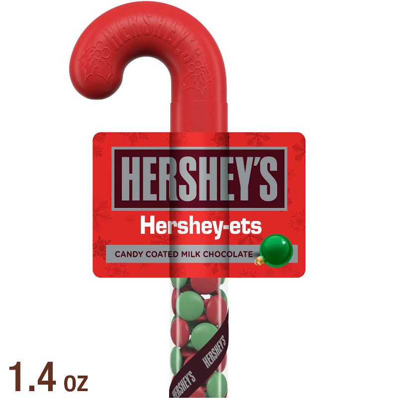 slide 1 of 8, HERSHEY's Candy Coated Chocolate Filled Plastic Christmas Cane - 1.4oz, 1.4 oz