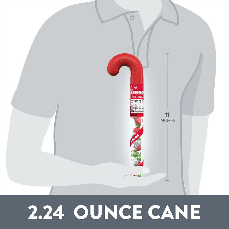 slide 6 of 6, HERSHEY's Kisses Milk Chocolate Filled Plastic Cane Christmas Candy - 2.24oz, 2.24 oz
