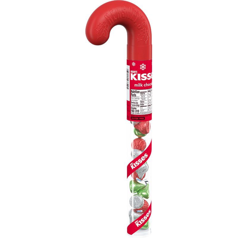 slide 1 of 7, Hershey's Kisses Milk Chocolate Filled Plastic Cane Christmas Candy - 2.24oz, 2.24 oz