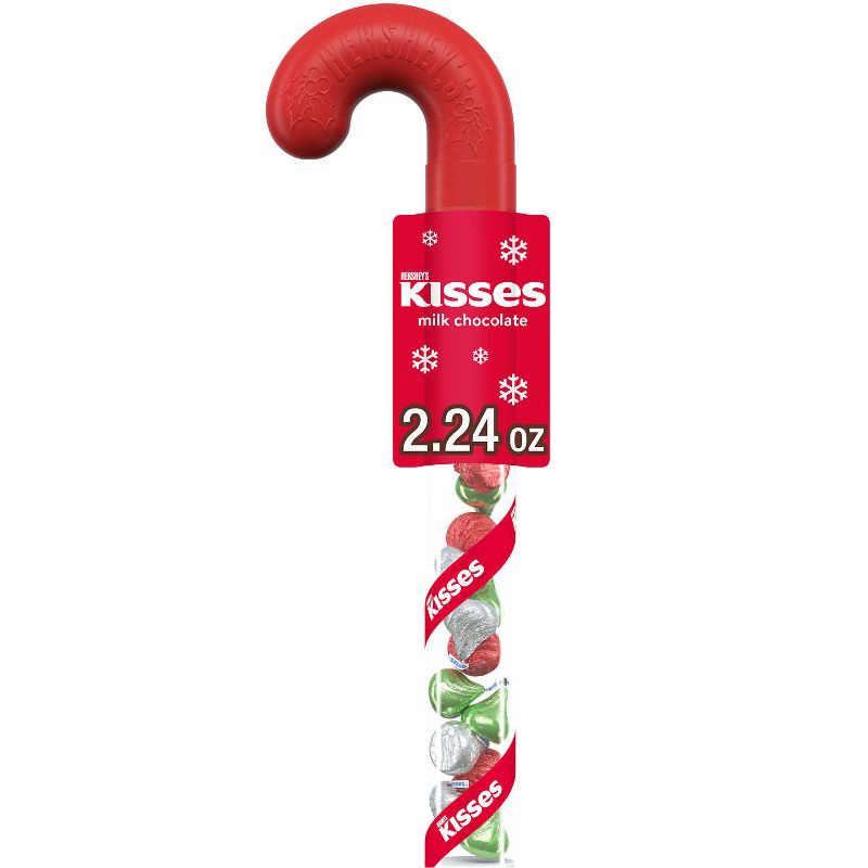 slide 1 of 6, HERSHEY's Kisses Milk Chocolate Filled Plastic Cane Christmas Candy - 2.24oz, 2.24 oz