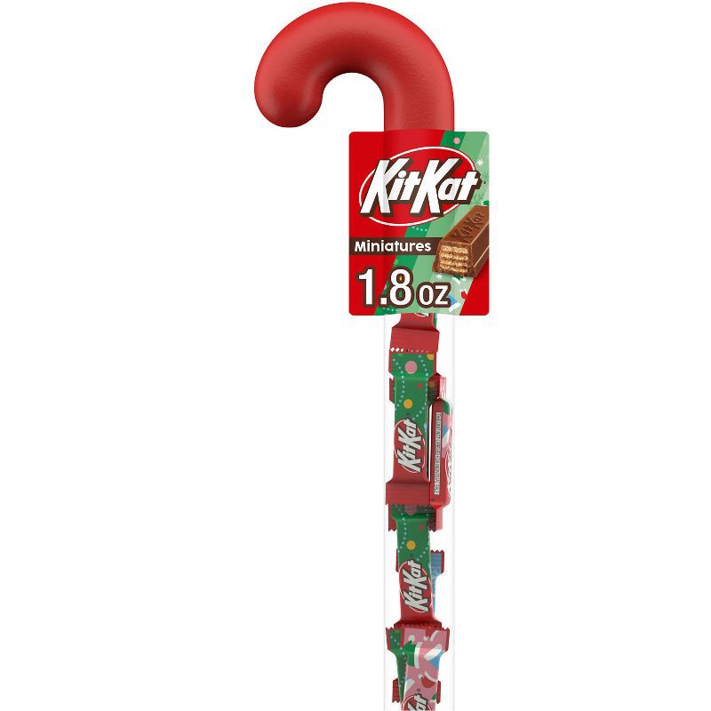 slide 1 of 8, Kit Kat Milk Chocolate Wafer Filled Plastic Cane Christmas Candy Miniatures - 1.8oz, 1.8 oz