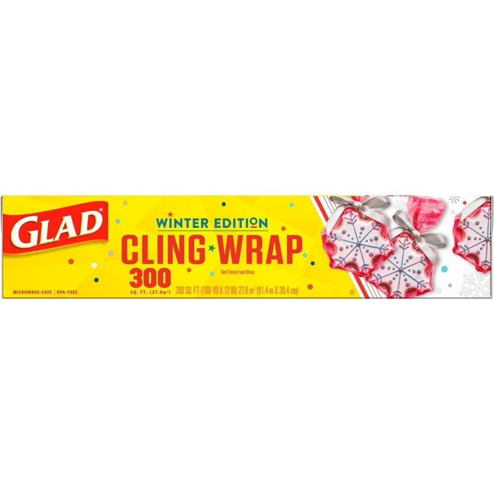 slide 2 of 7, Glad Cling Holiday Food Wrap, 300 sq ft