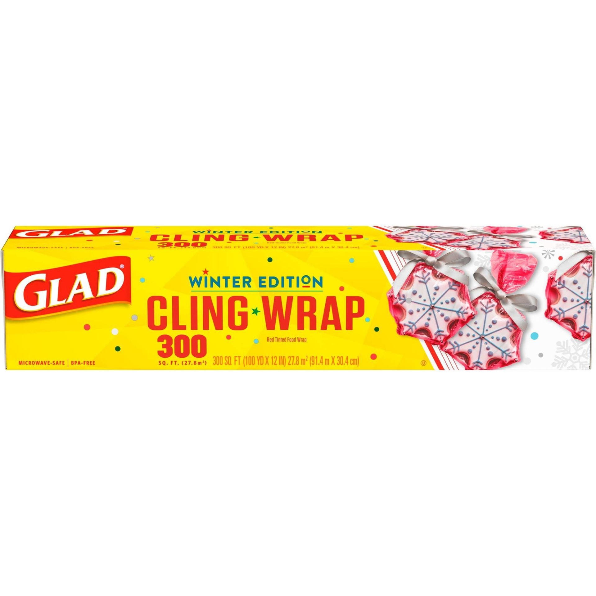 slide 1 of 7, Glad Cling Holiday Food Wrap, 300 sq ft